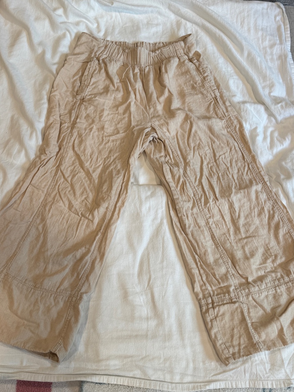 Free People Tan Wide-Leg Linen Pants